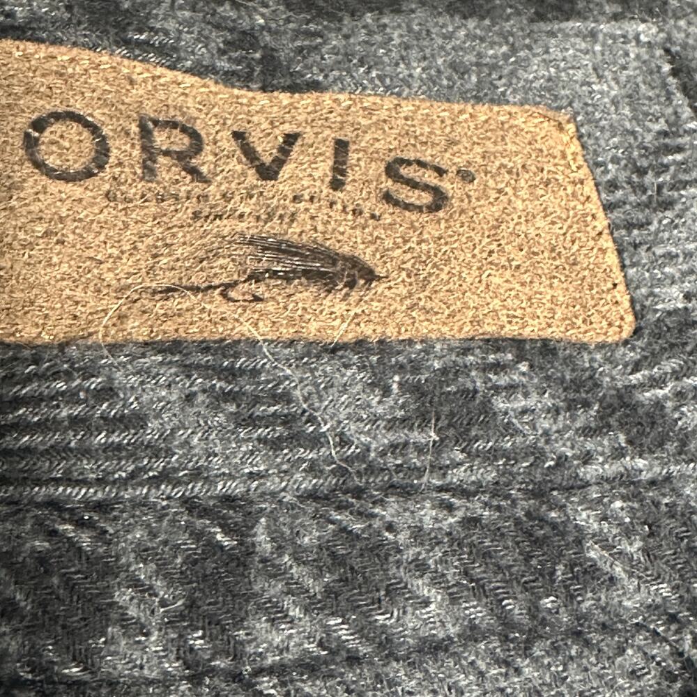 Orvis Mens Large Gray Plaid Heavy Flannel Shirt Button Up Soft Outdoor Hiking - Picture 3 of 7
